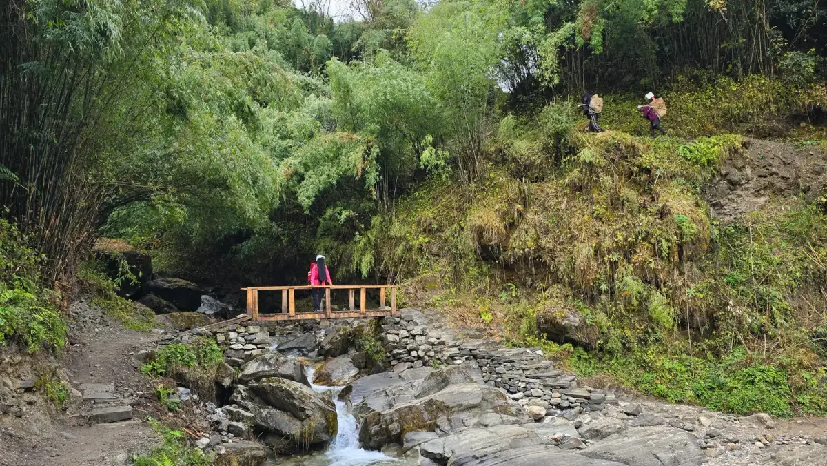 A suspension bridge crossing on the Annapurna Base Camp trail
